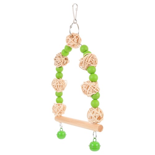 Green wooden bird toy swing - wooden,